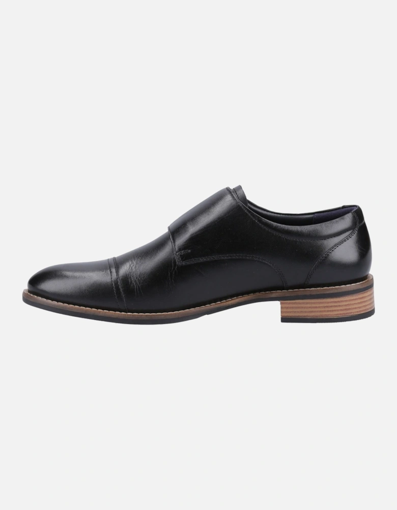 David Leather Men's Black Double Monk Shoes