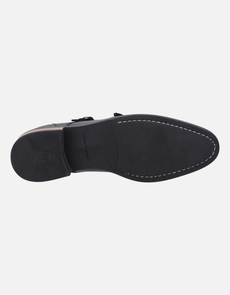 David Leather Men's Black Double Monk Shoes