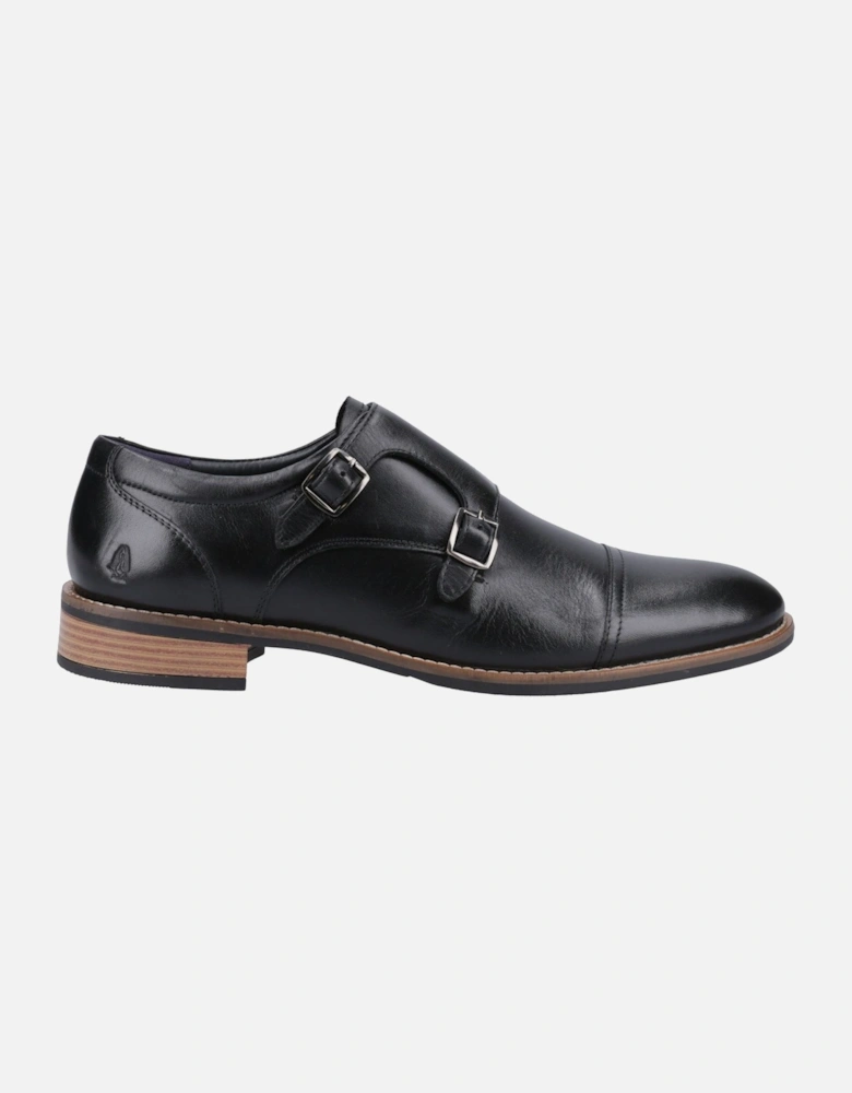 David Leather Men's Black Double Monk Shoes
