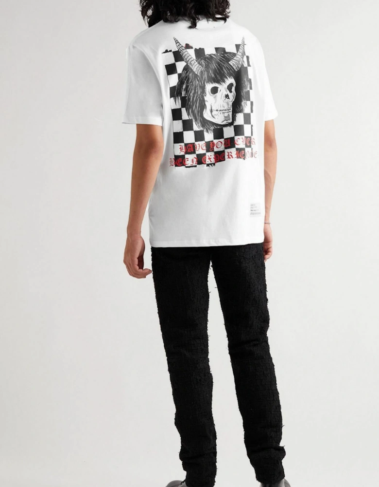X WES LANG CHECKER SKULL TEE WHITE