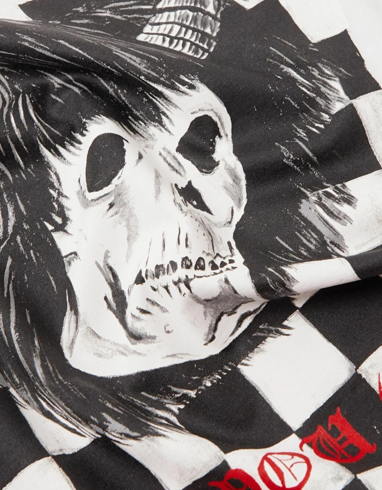 X WES LANG CHECKER SKULL TEE WHITE