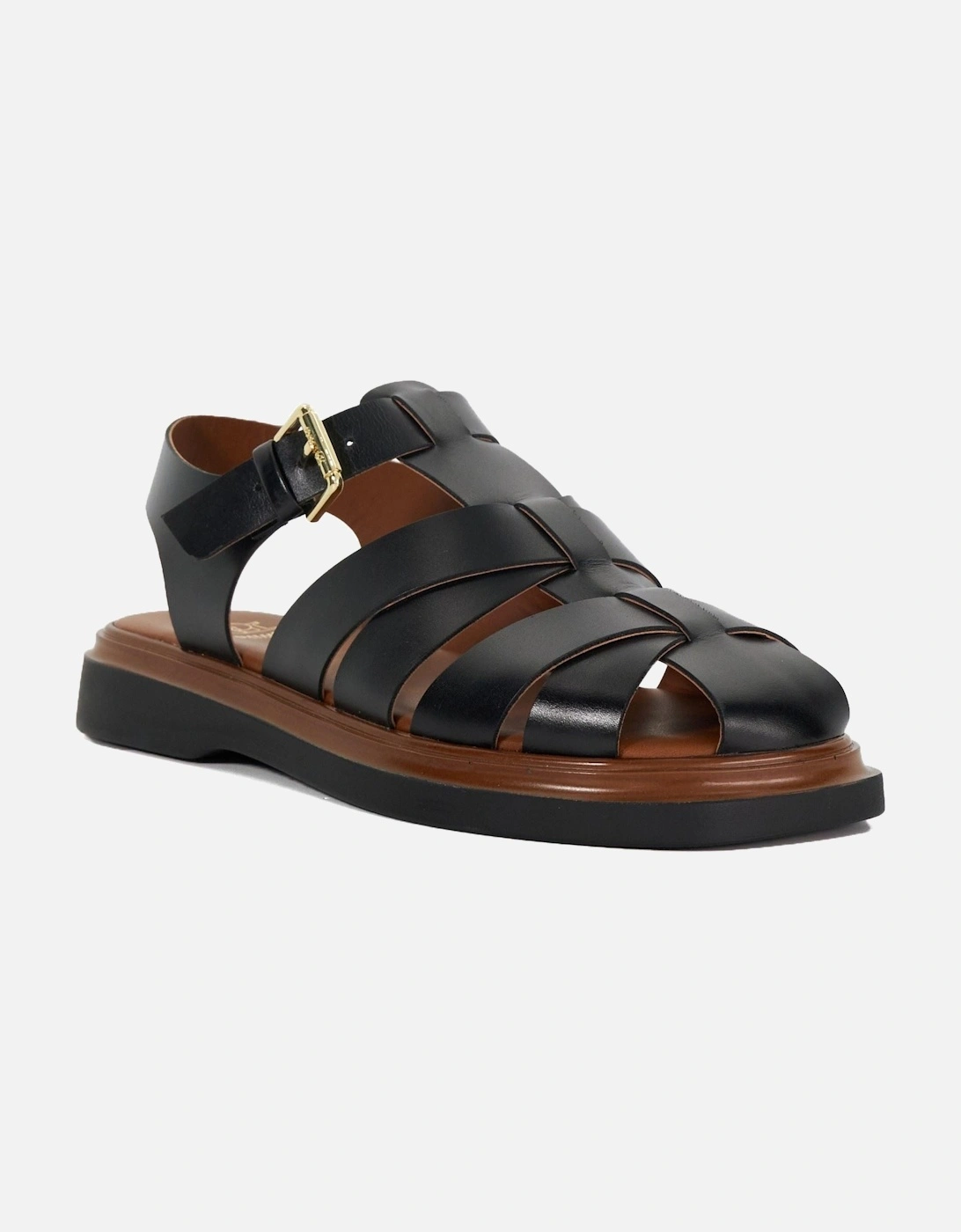 Dune Lisherman Leather Women's Black Sandals, 6 of 5