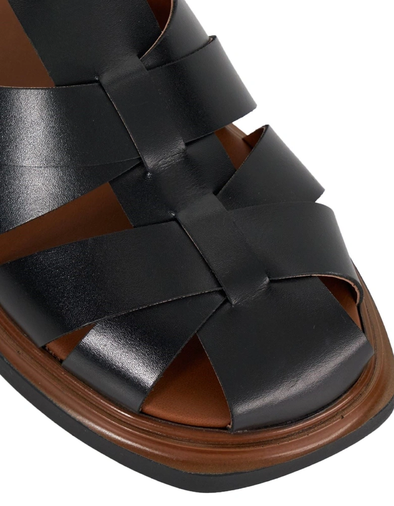 Dune Lisherman Leather Women's Black Sandals