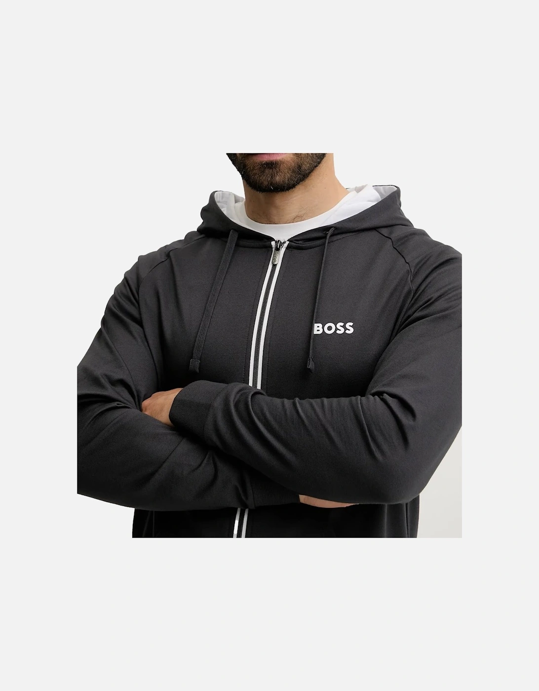 BOSS Full Zip Hooded Track Top Jacket Dark Grey