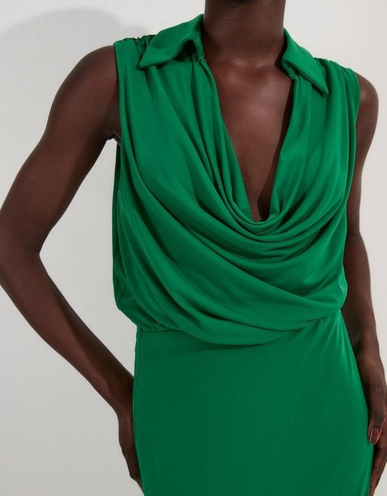 Drape Collared Crepe Maxi Dress