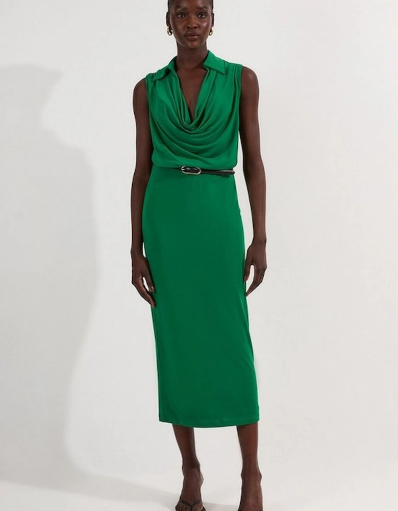 Drape Collared Crepe Maxi Dress