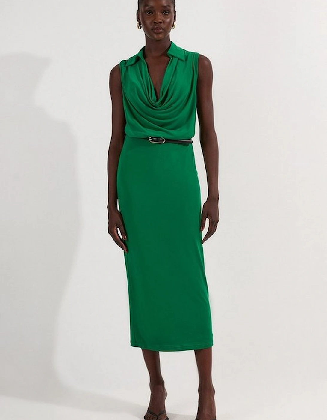 Drape Collared Crepe Maxi Dress