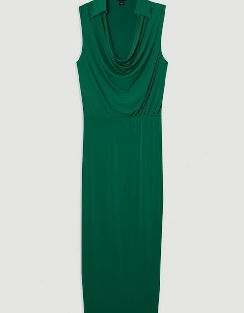 Drape Collared Crepe Maxi Dress