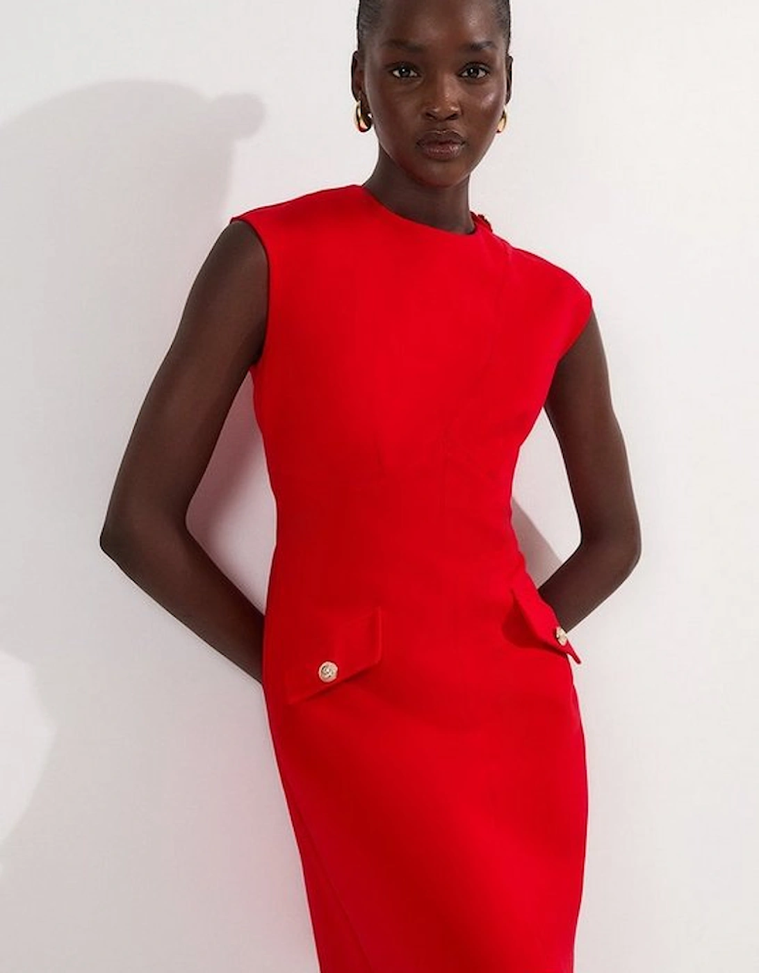Ponte Structured Mini Dress With Gold Button Detail, 5 of 4