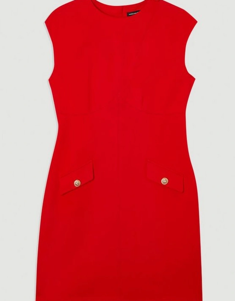 Ponte Structured Mini Dress With Gold Button Detail