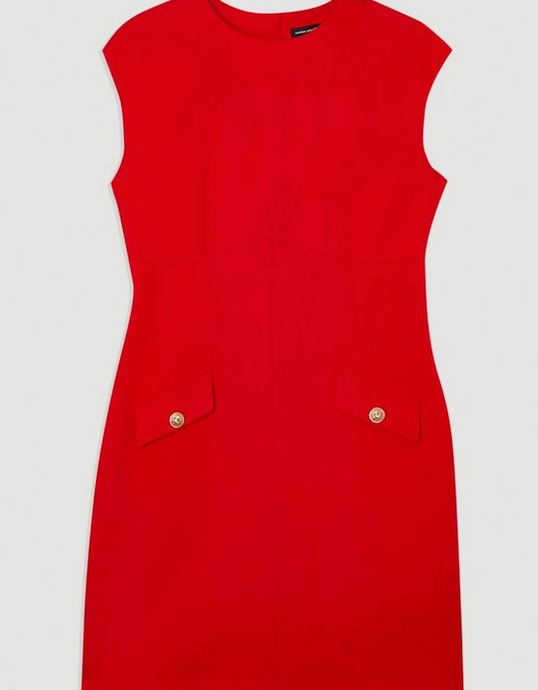 Ponte Structured Mini Dress With Gold Button Detail