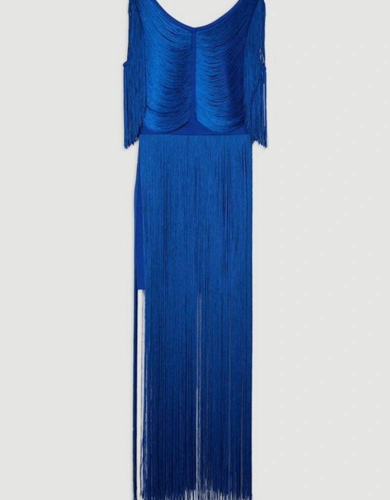 Maxi Draped Fringe Knitted Mini Dress