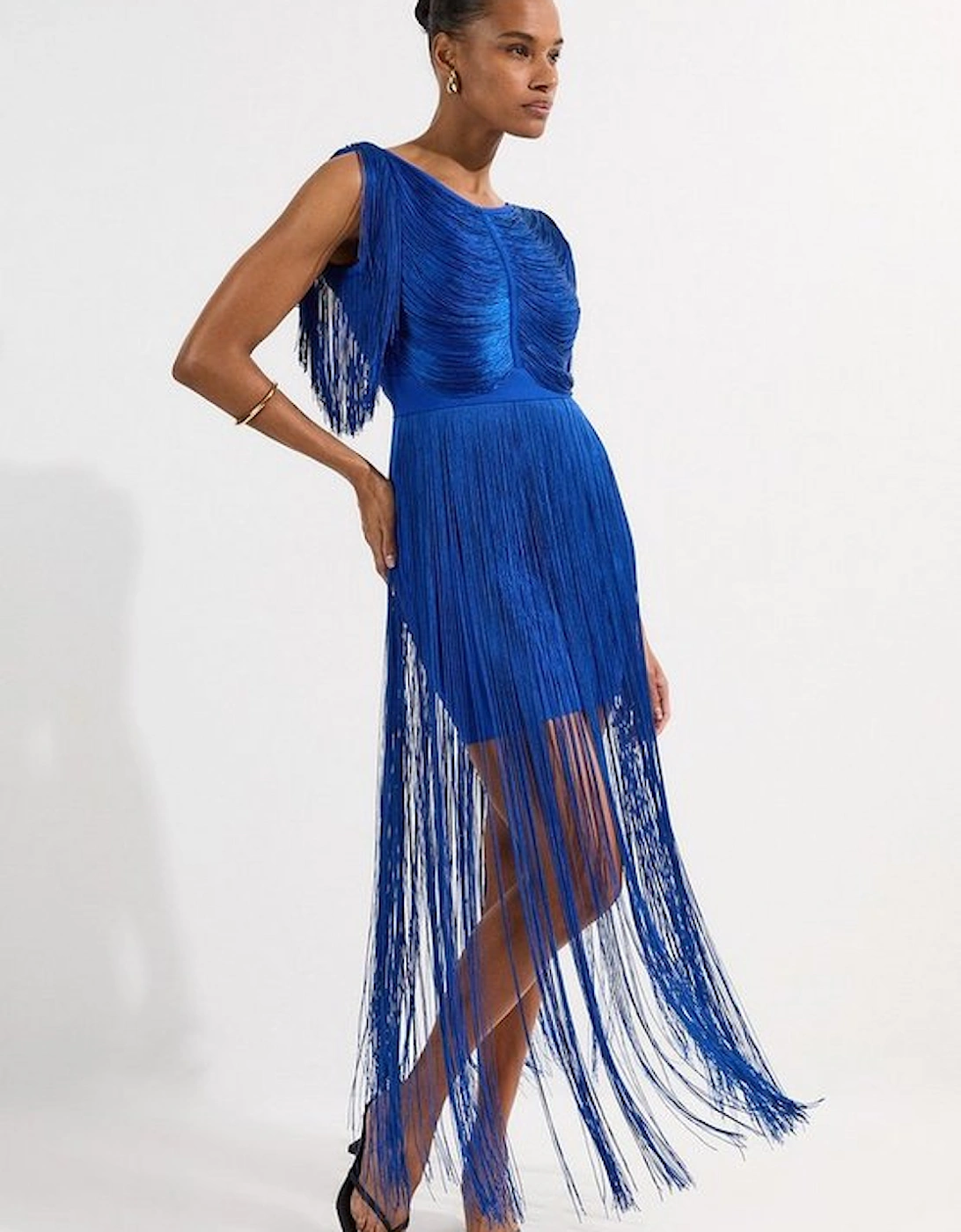 Maxi Draped Fringe Knitted Mini Dress, 5 of 4