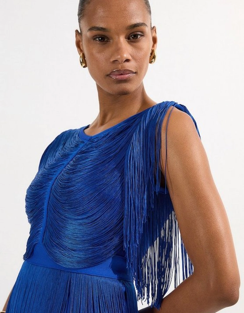 Maxi Draped Fringe Knitted Mini Dress