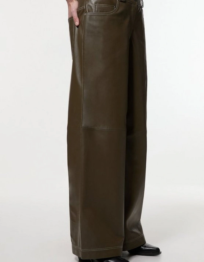 Leather Contrast Stitch 5 Pocket Straight Leg Jeans