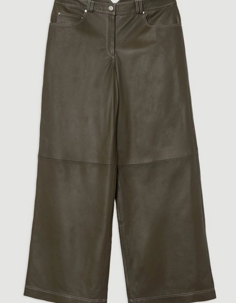 Leather Contrast Stitch 5 Pocket Straight Leg Jeans