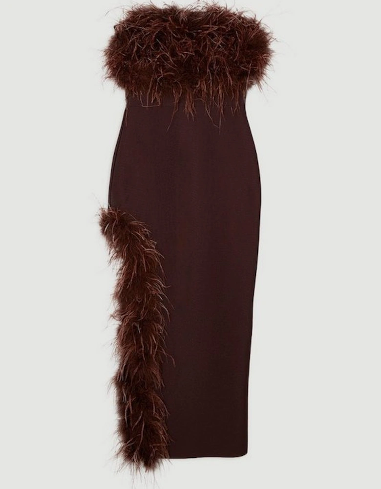 Figure Form Bandage Feather Detail Bandeau Knit Midi Dress