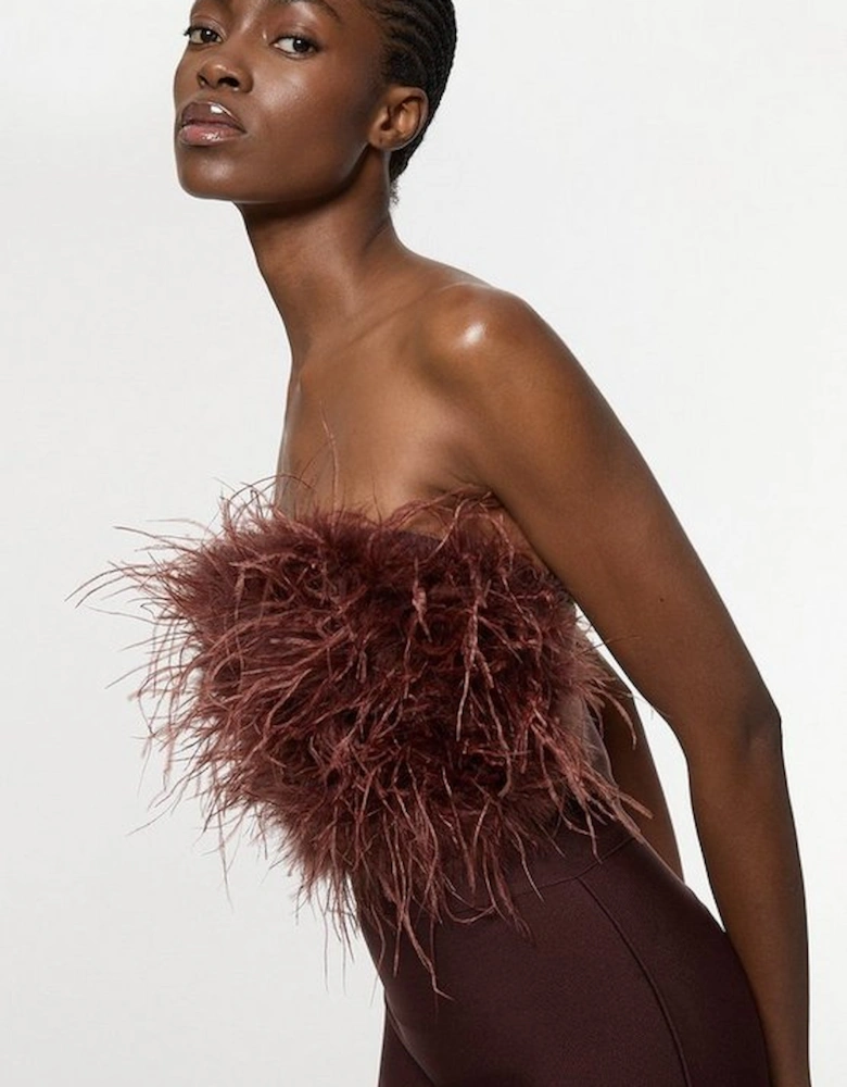 Figure Form Bandage Feather Detail Bandeau Knit Midi Dress