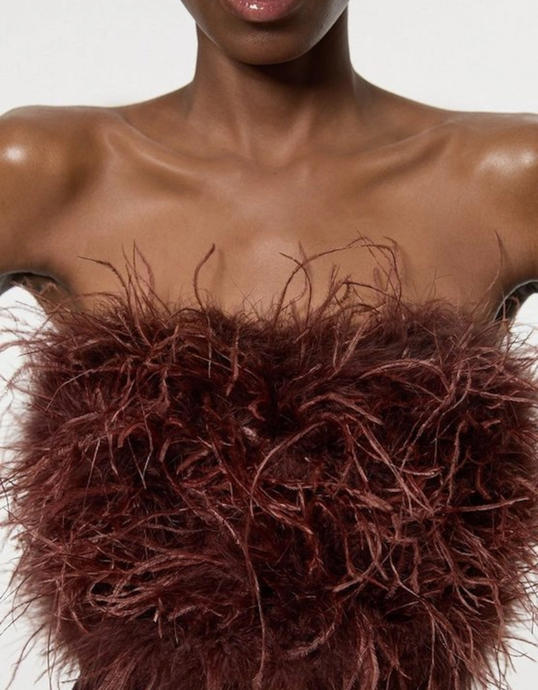 Figure Form Bandage Feather Detail Bandeau Knit Midi Dress