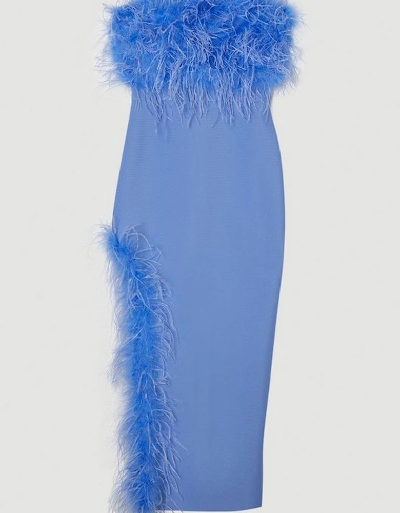 Figure Form Bandage Feather Detail Bandeau Knit Midi Dress