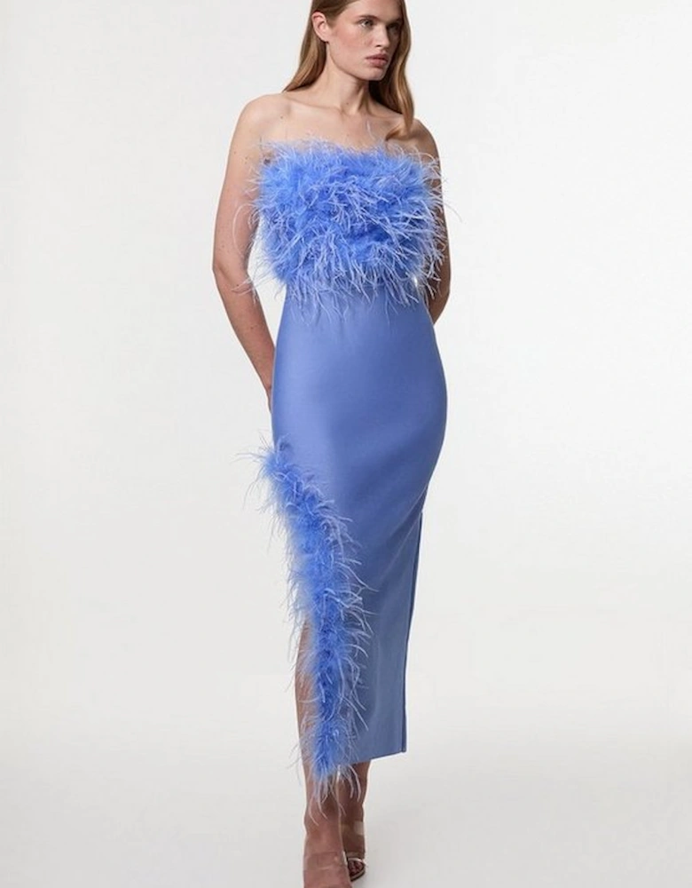 Figure Form Bandage Feather Detail Bandeau Knit Midi Dress