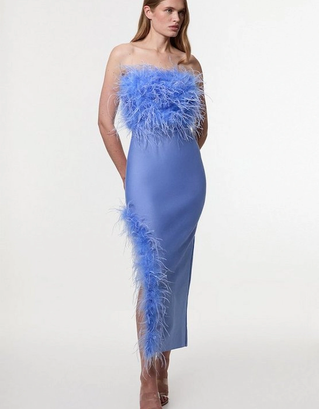 Figure Form Bandage Feather Detail Bandeau Knit Midi Dress, 5 of 4