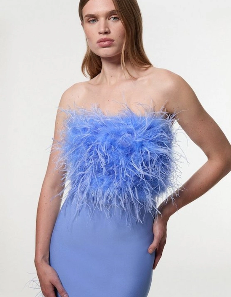 Figure Form Bandage Feather Detail Bandeau Knit Midi Dress