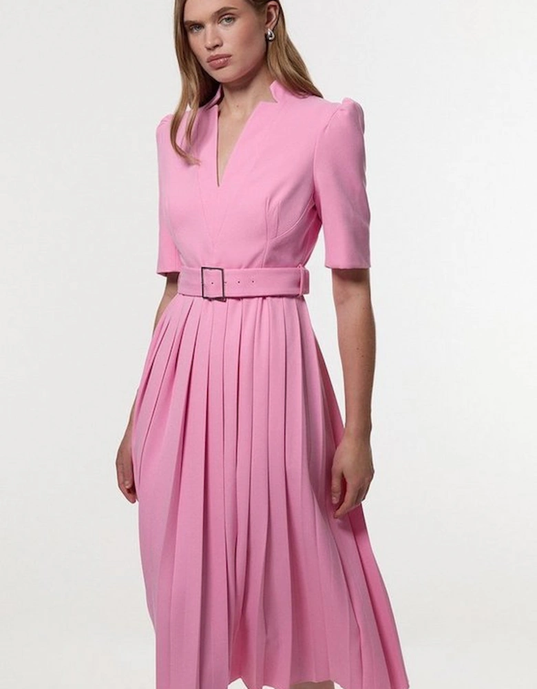 Petite Tailored Structured Crepe Forever Pleat Midi Dress