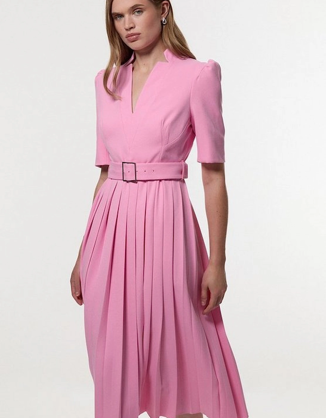 Petite Tailored Structured Crepe Forever Pleat Midi Dress, 4 of 3