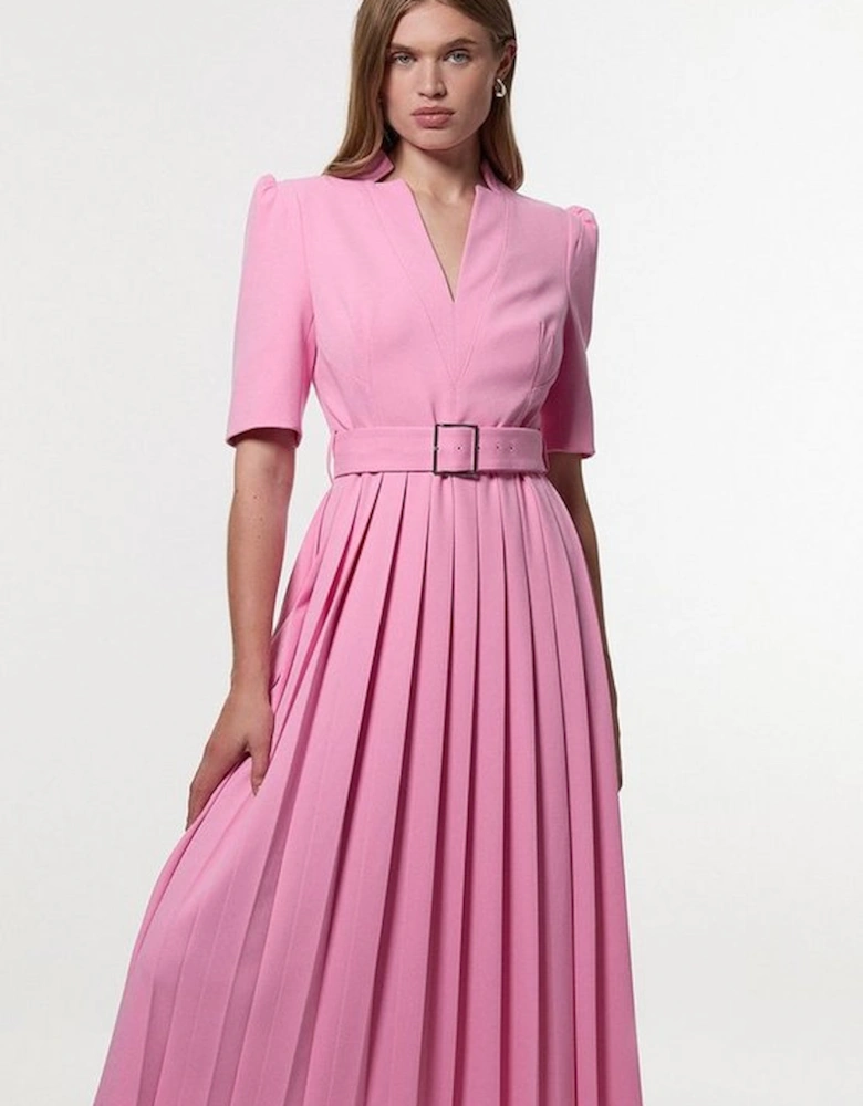 Petite Tailored Structured Crepe Forever Pleat Midi Dress