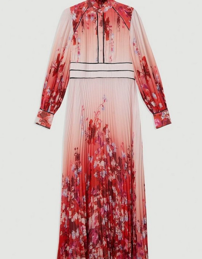 Scattered Floral Print Pleated Maxi Dress