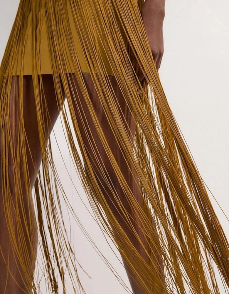 Maxi Draped Fringe Knitted Mini Dress