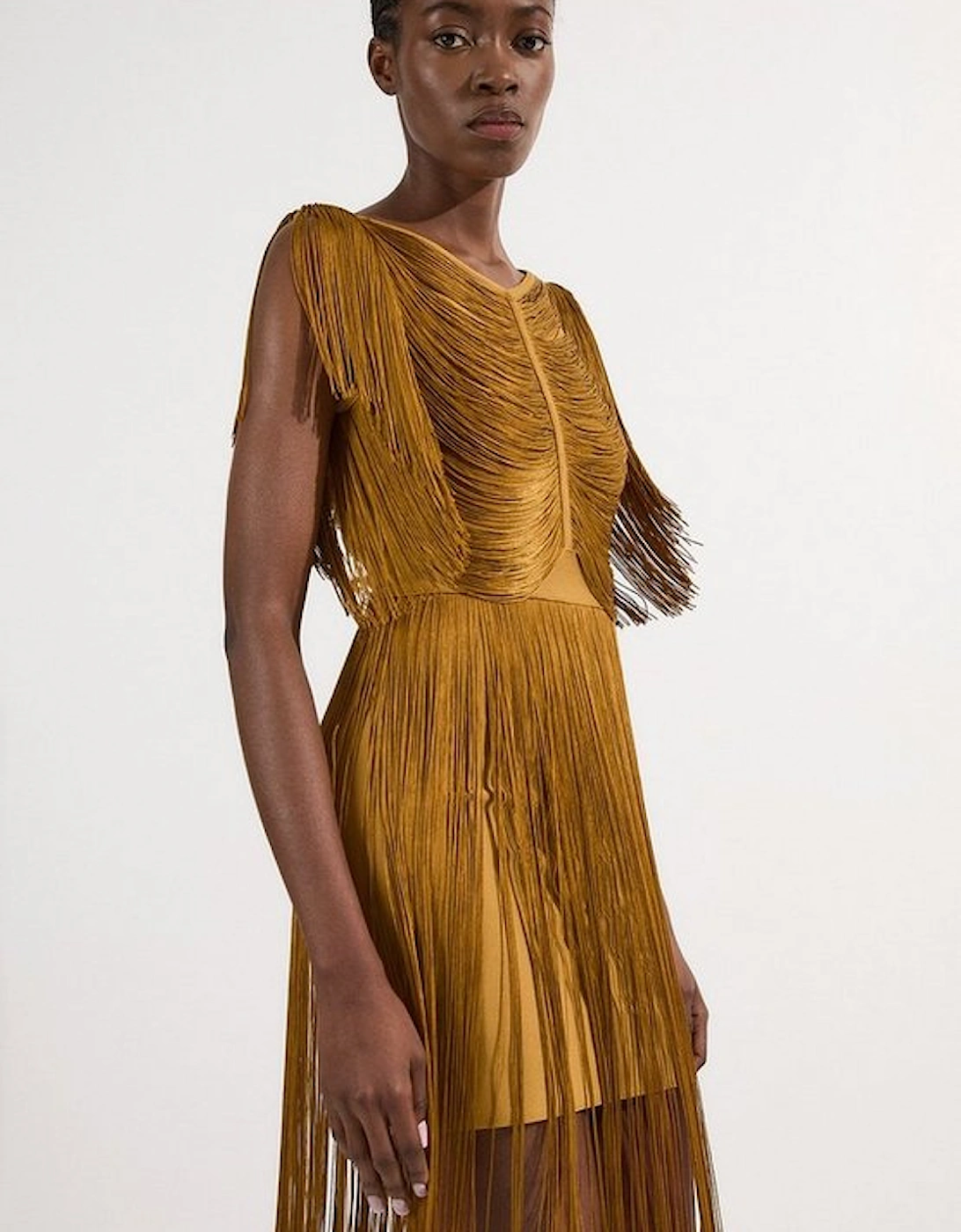 Maxi Draped Fringe Knitted Mini Dress, 5 of 4