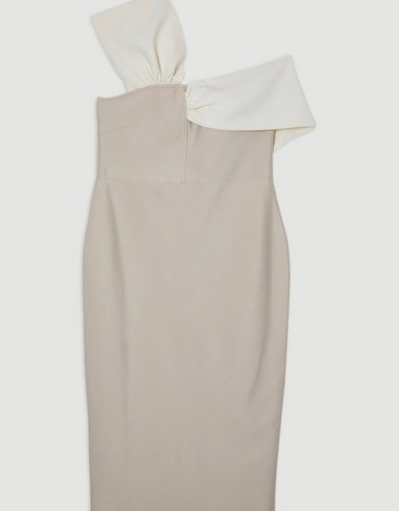 Plus Size Figure Form Bandage Knit Asymmetric Strap Midi Dress