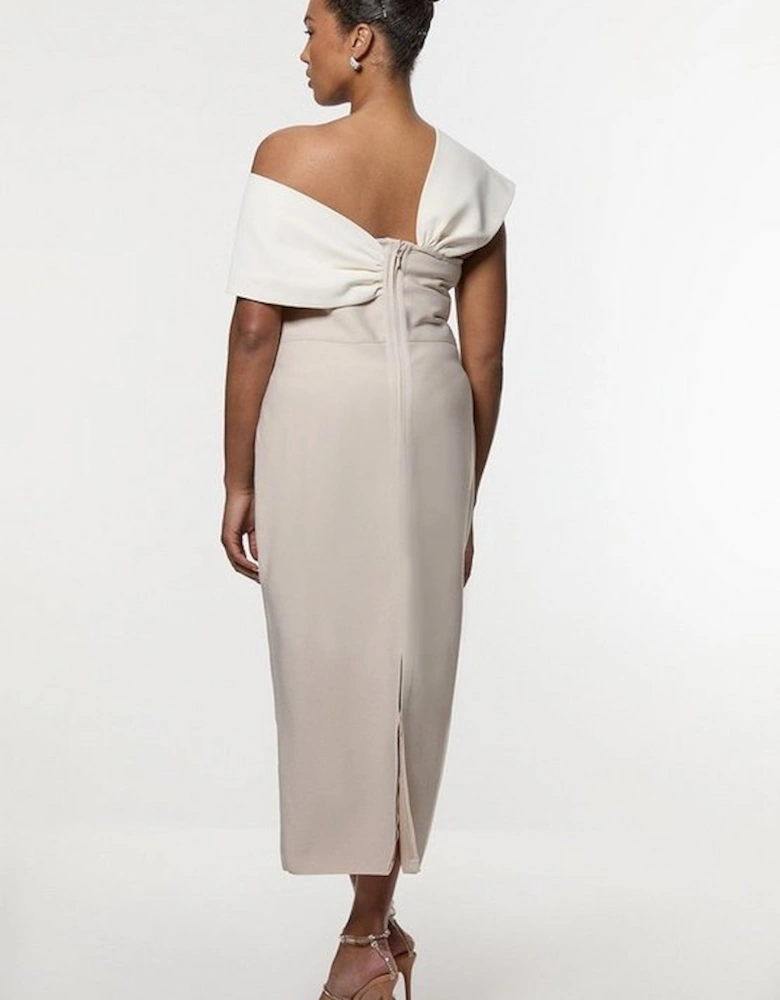 Plus Size Figure Form Bandage Knit Asymmetric Strap Midi Dress