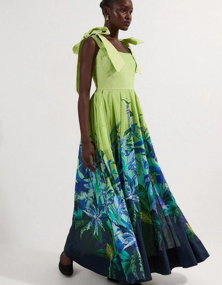 Petite Tropical Floral Silk Cotton Woven Strappy Woven Maxi Dress