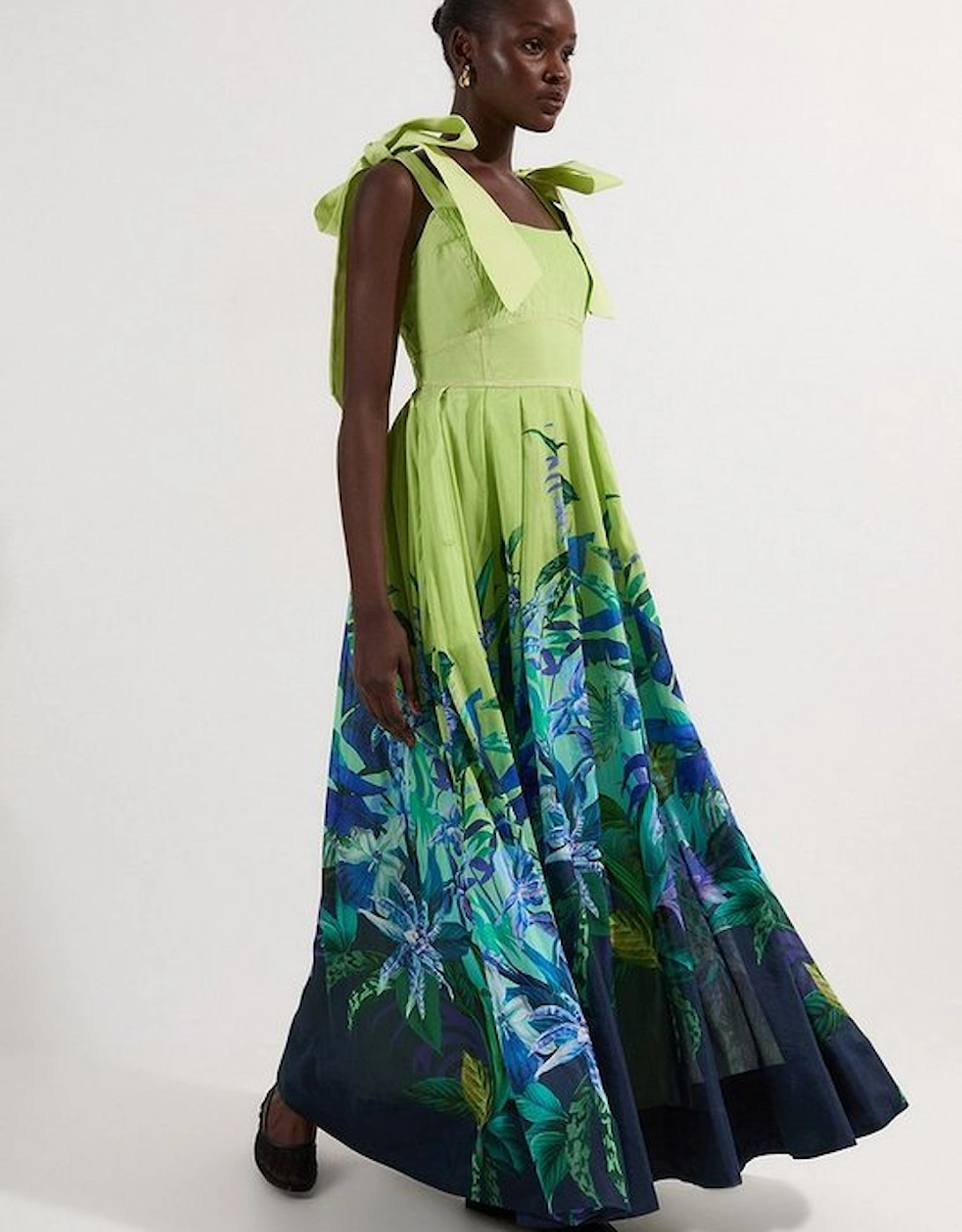 Petite Tropical Floral Silk Cotton Woven Strappy Woven Maxi Dress, 2 of 1