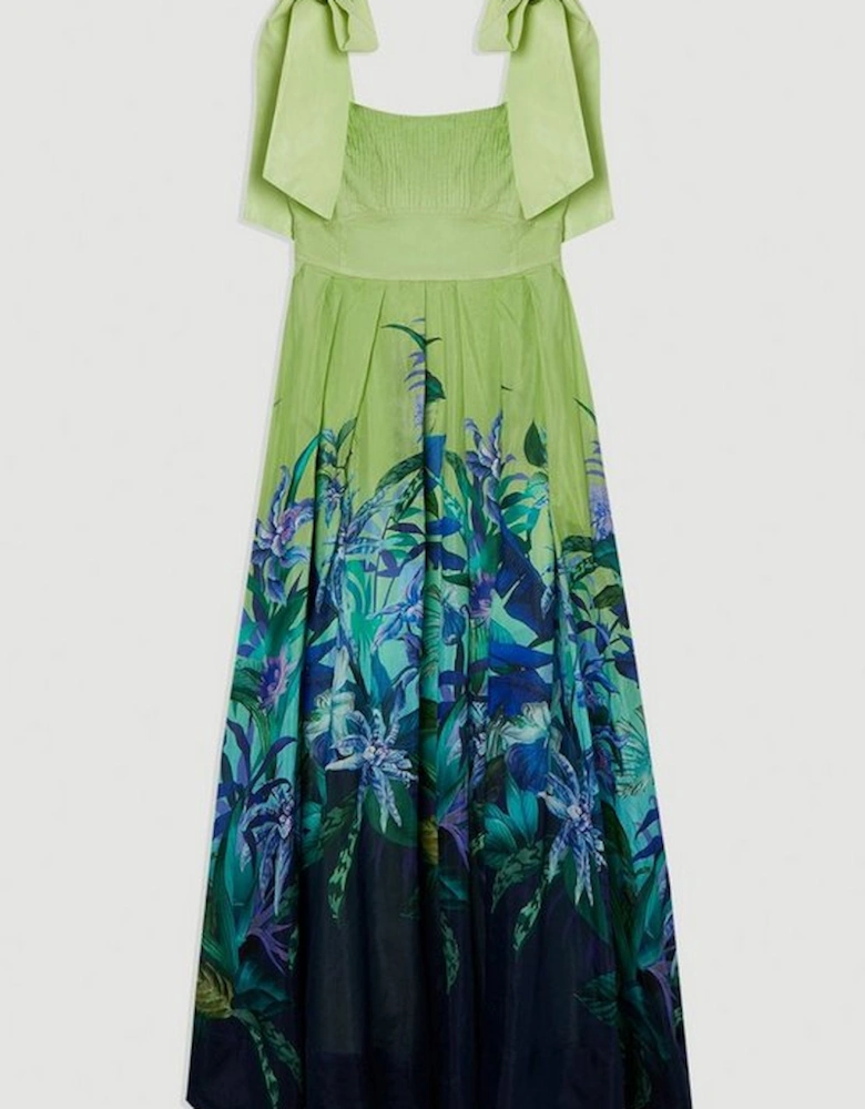 Tropical Floral Silk Cotton Woven Strappy Woven Maxi Dress