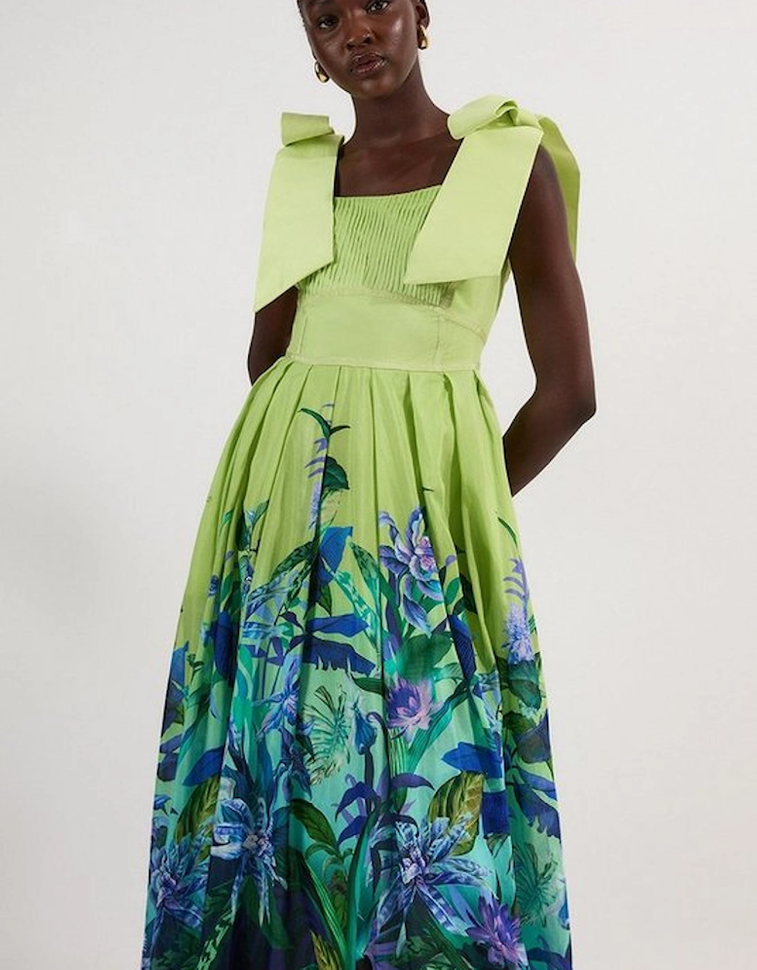 Tropical Floral Silk Cotton Woven Strappy Woven Maxi Dress