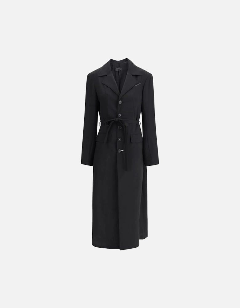Wool Trenchcoat with Lapels and Sash Women - Black Jackets