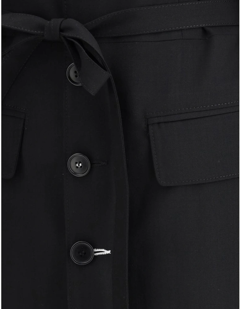 Wool Trenchcoat with Lapels and Sash Women - Black Jackets