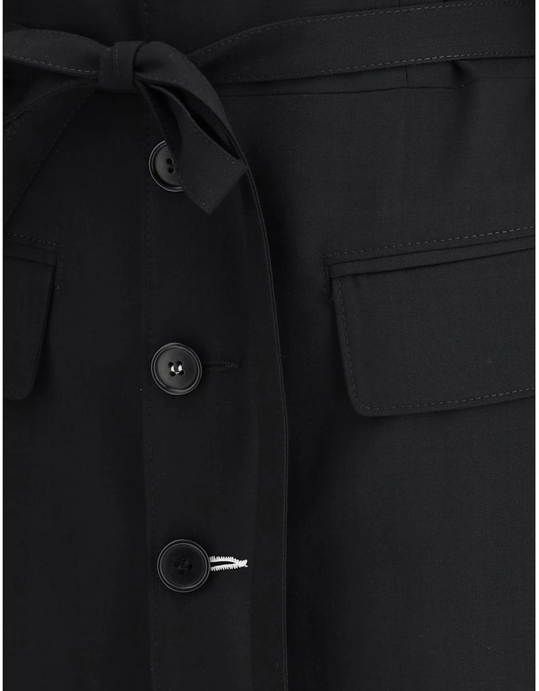 Wool Trenchcoat with Lapels and Sash Women - Black Jackets