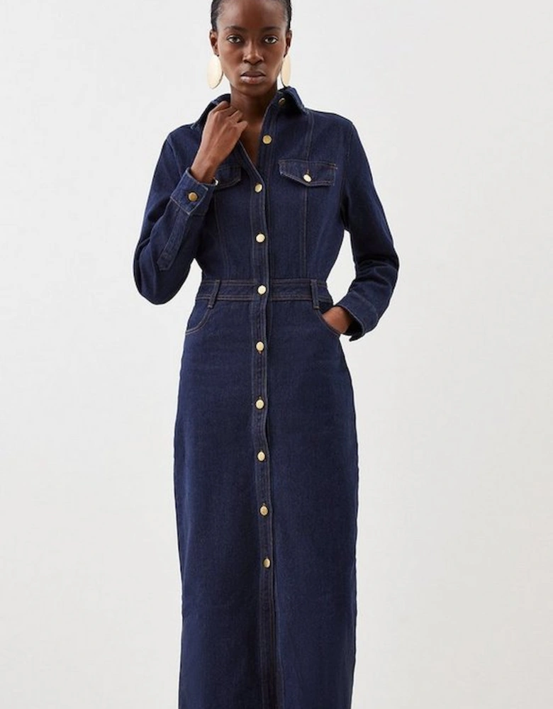 Denim Long Sleeve Midi Shirt Dress