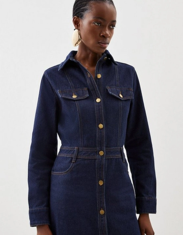 Denim Long Sleeve Midi Shirt Dress