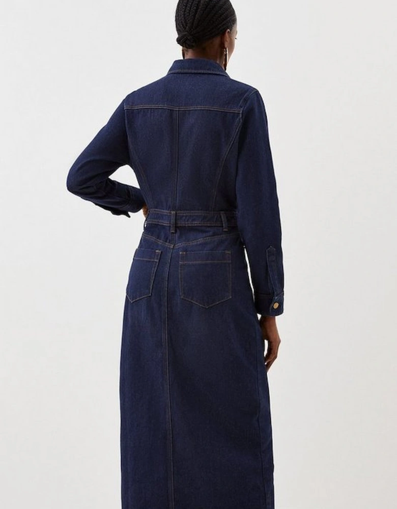 Denim Long Sleeve Midi Shirt Dress