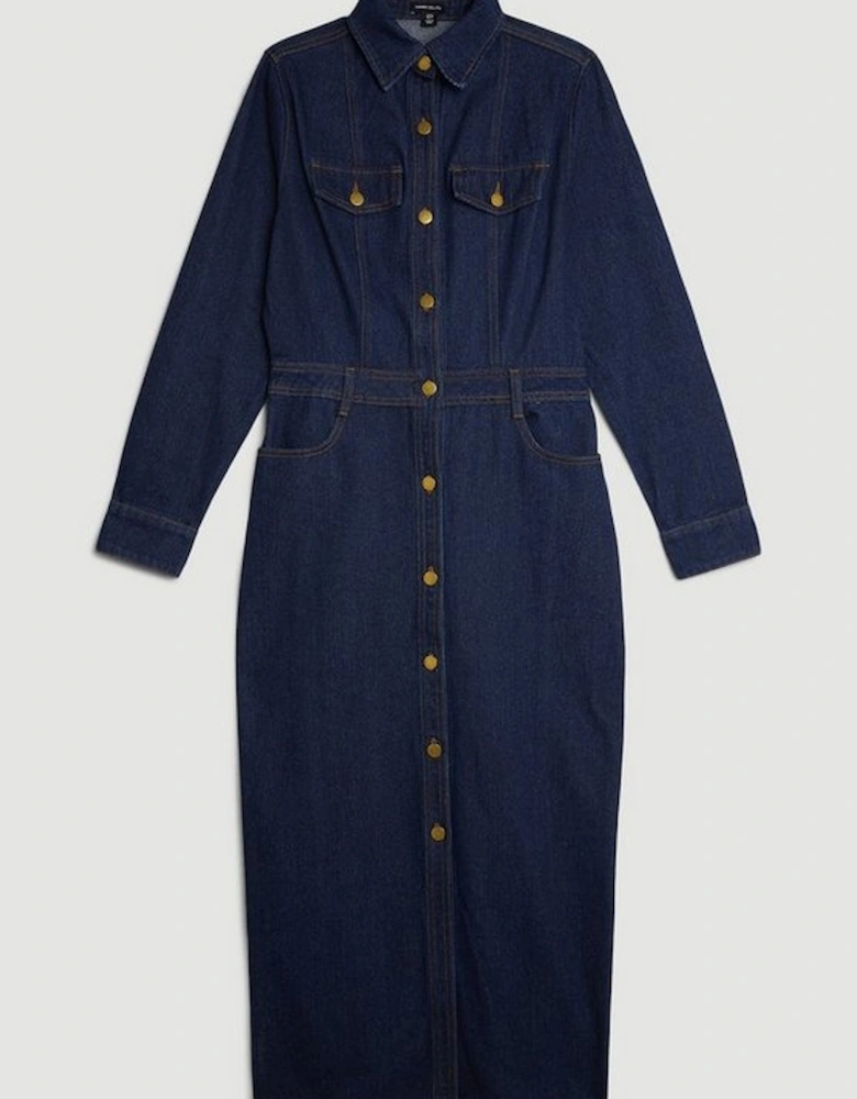 Denim Long Sleeve Midi Shirt Dress