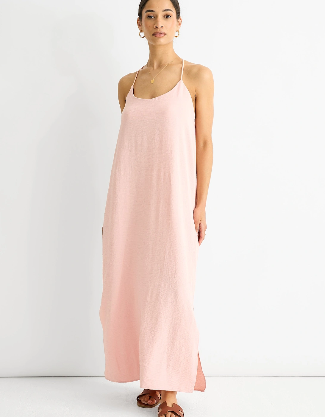 Gini London Women's Blush Strappy Cross Back Airflow Oversized Dress - Pink - Size: 12/14