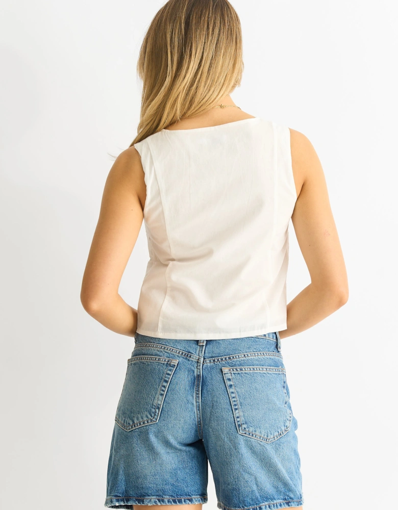Tie Front Broderie Waistcoat