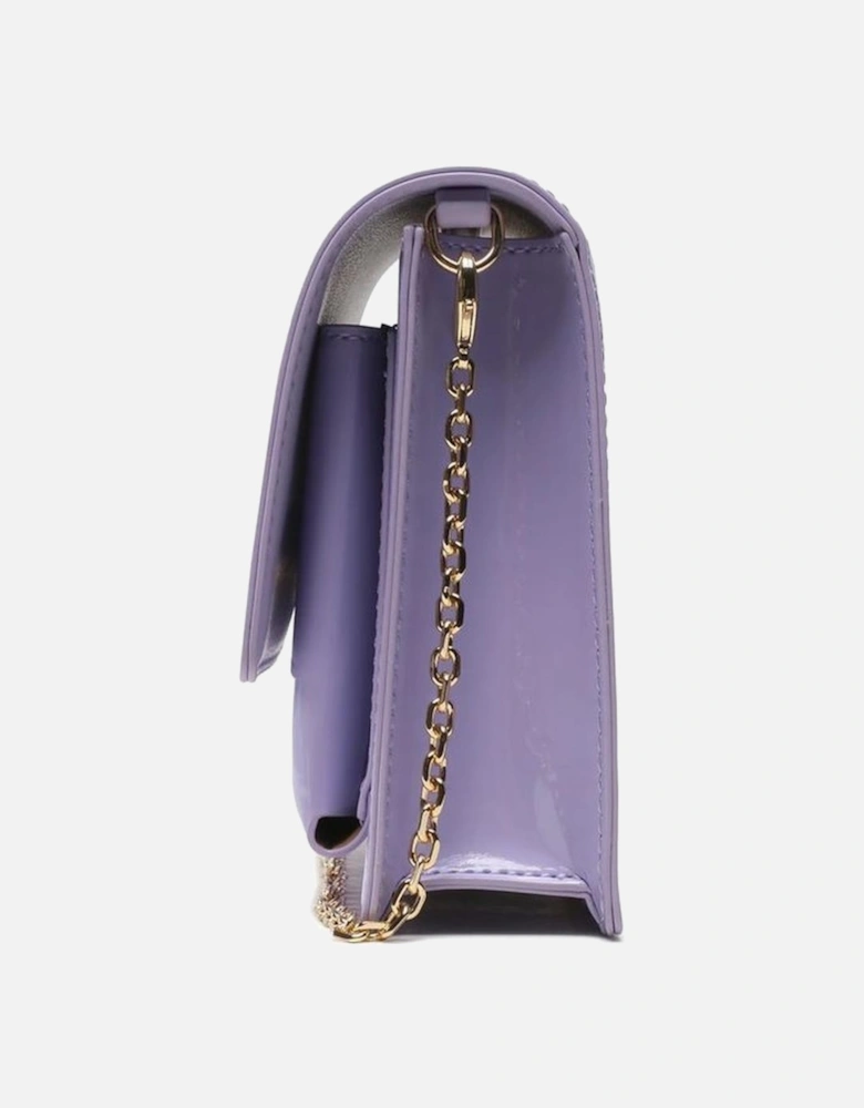 Faux Leather Shoulder Bag with Metal Logo Women - Purple Crossbody