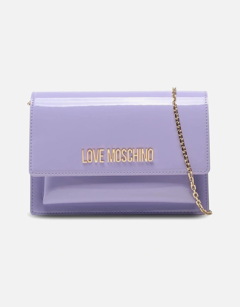 Faux Leather Shoulder Bag with Metal Logo Women - Purple Crossbody